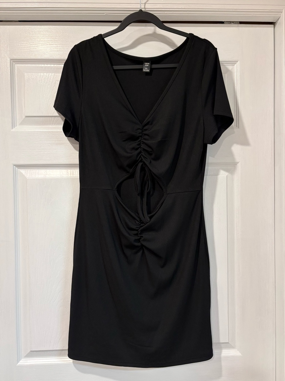 SHEIN Black Ruched Front Cutout Mini Dress